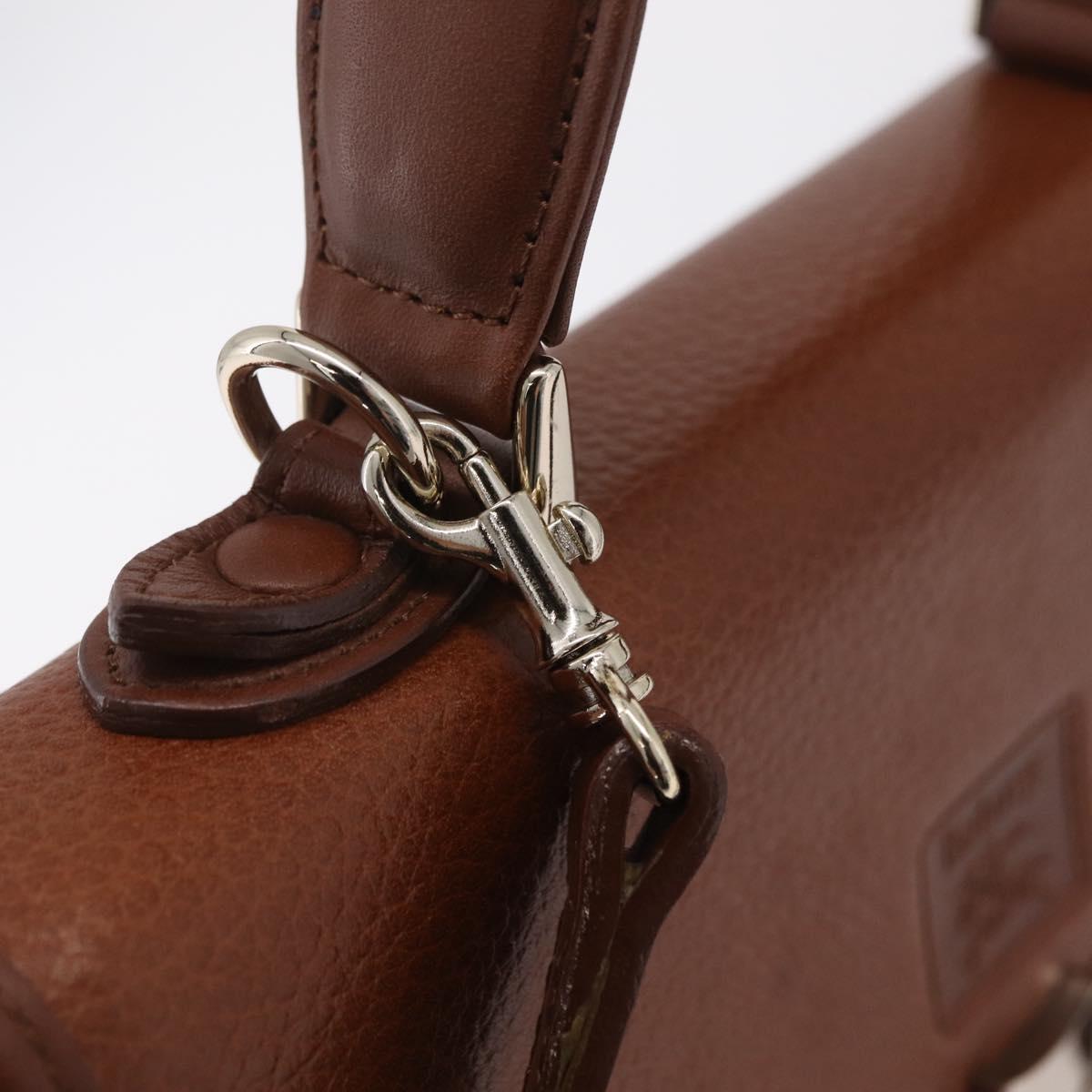 Burberrys Hand Bag Leather 2way Brown Silver Auth BA16165