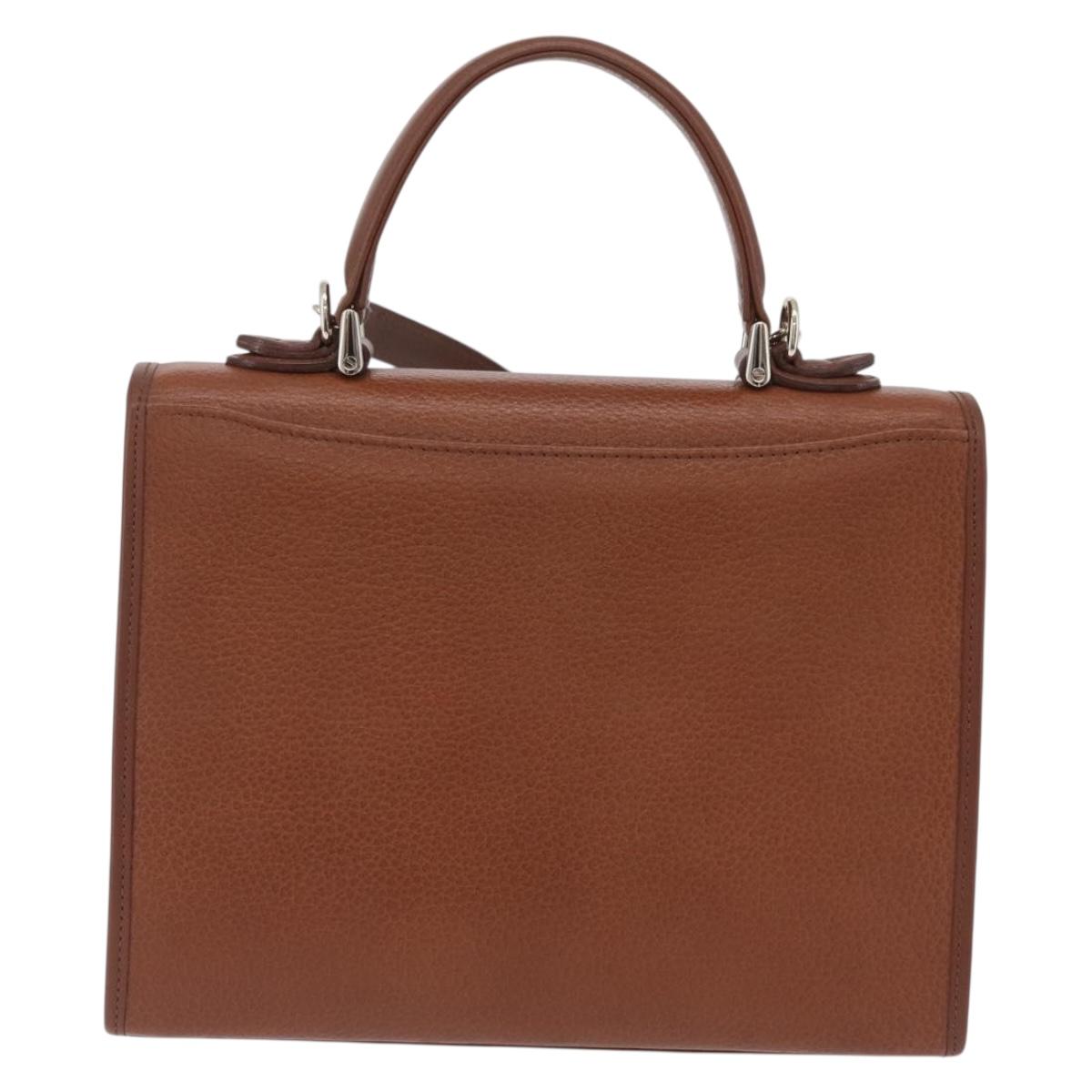 Burberrys Hand Bag Leather 2way Brown Silver Auth BA16165