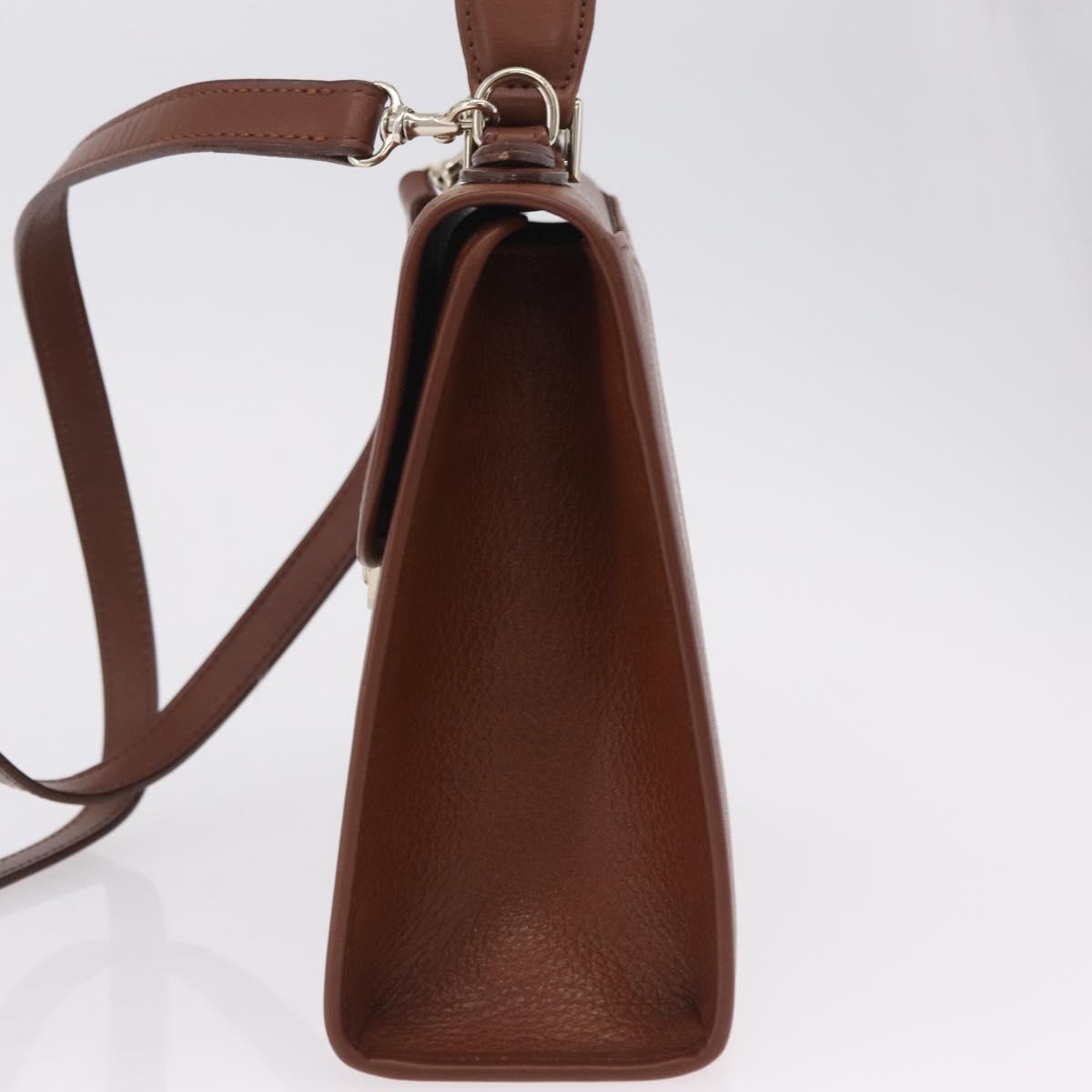 Burberrys Hand Bag Leather 2way Brown Silver Auth BA16165
