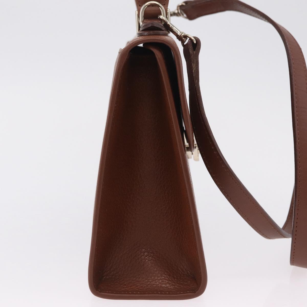 Burberrys Hand Bag Leather 2way Brown Silver Auth BA16165