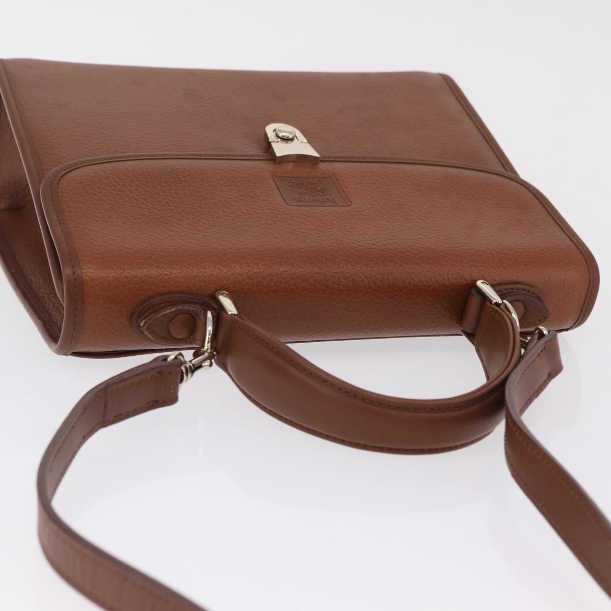 Burberrys Hand Bag Leather 2way Brown Silver Auth BA16165