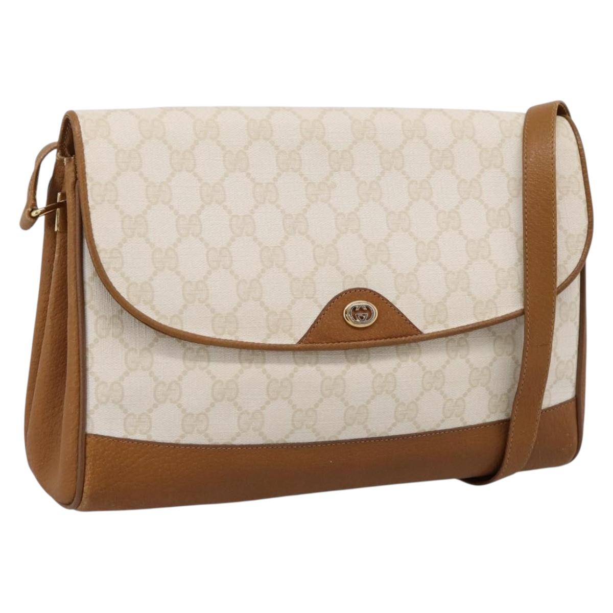 GUCCI GG Supreme Shoulder Bag PVC White Gold Tone 116 02 067 Auth BA16167