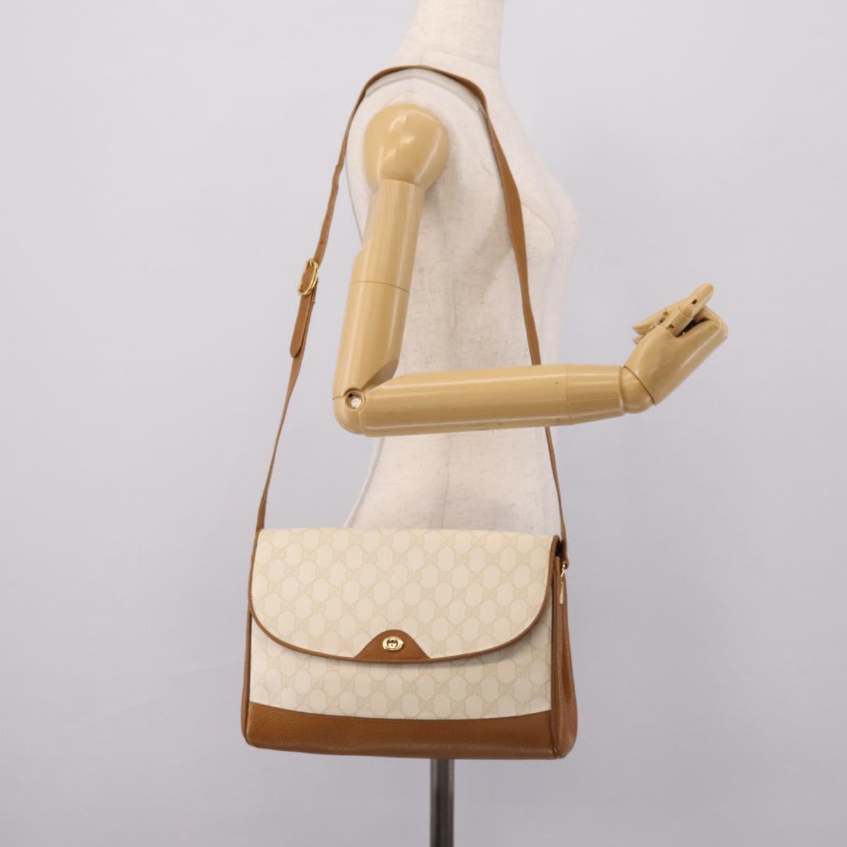 GUCCI GG Supreme Shoulder Bag PVC White Gold Tone 116 02 067 Auth BA16167