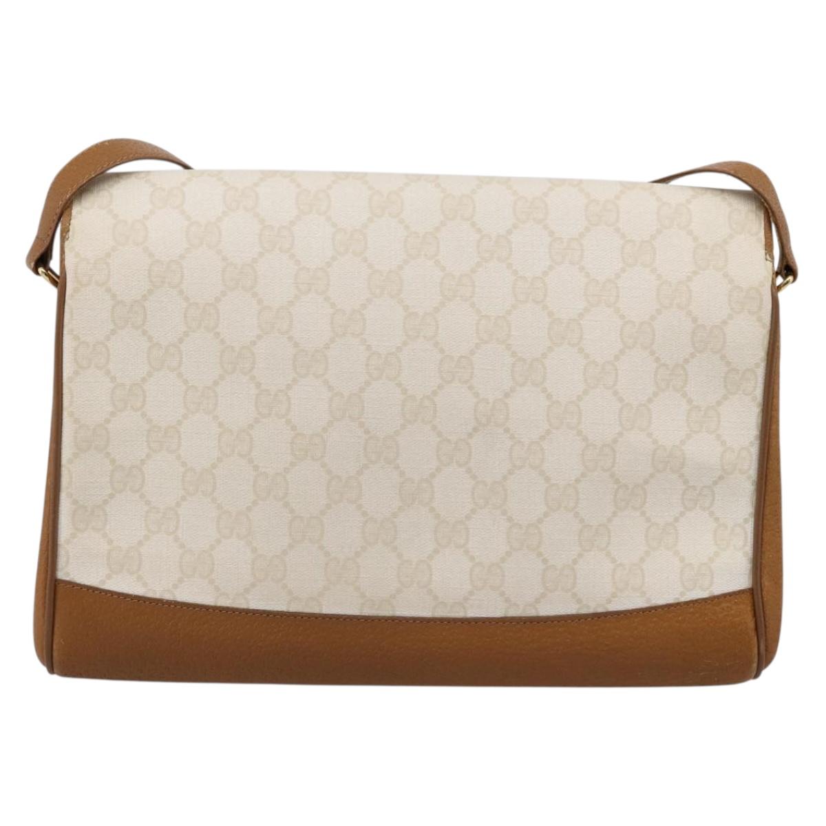 GUCCI GG Supreme Shoulder Bag PVC White Gold Tone 116 02 067 Auth BA16167