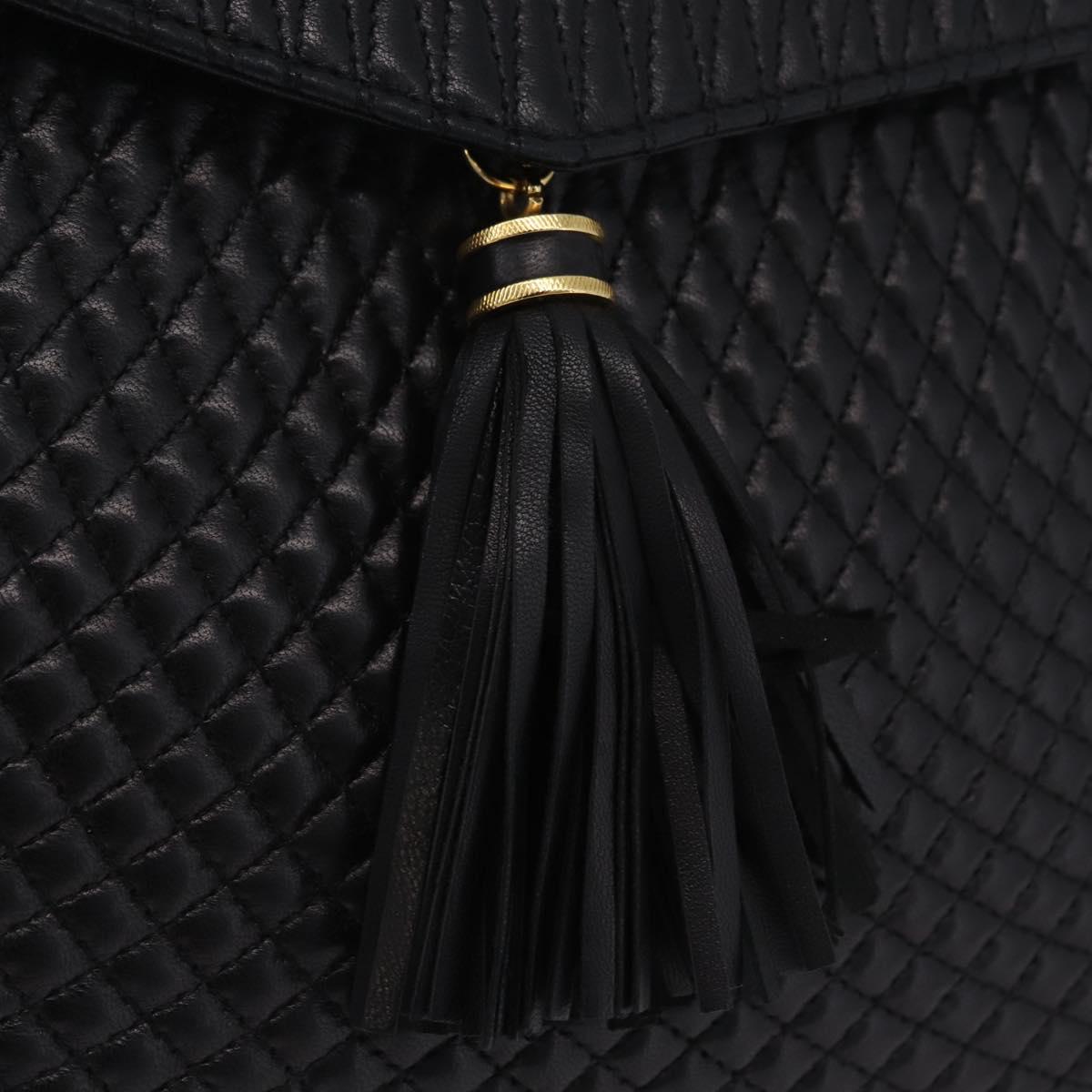 Bally Chain Shoulder Bag Leather Black Gold Tone Auth BA16168
