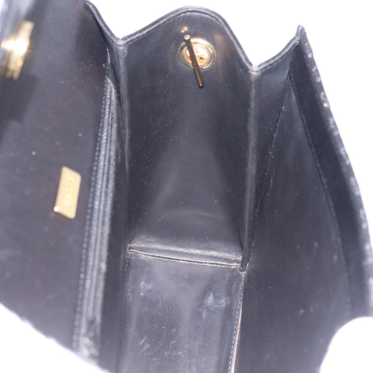 Bally Chain Shoulder Bag Leather Black Gold Tone Auth BA16168