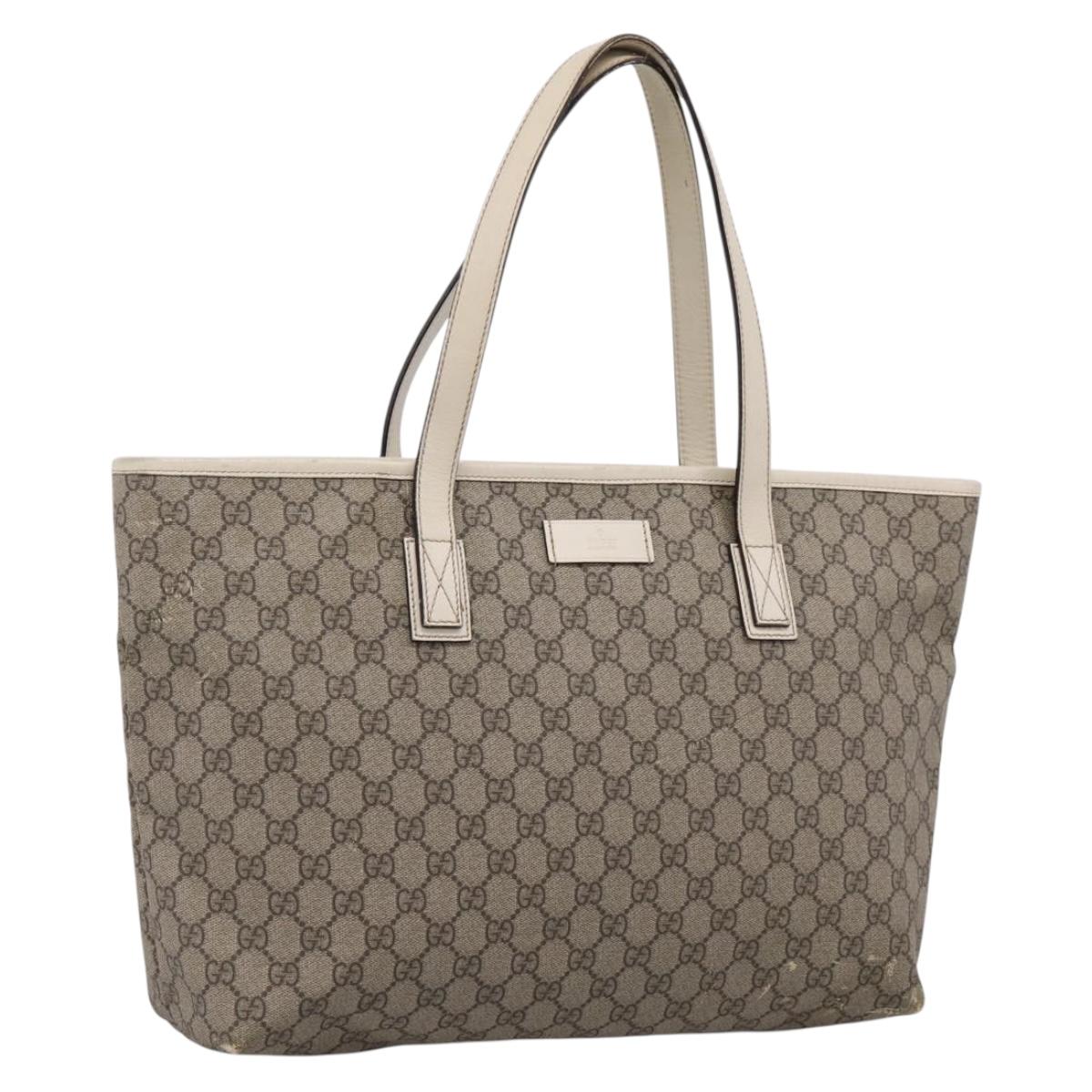 GUCCI GG Supreme Tote Bag PVC Beige Silver 211137 Auth BA16169