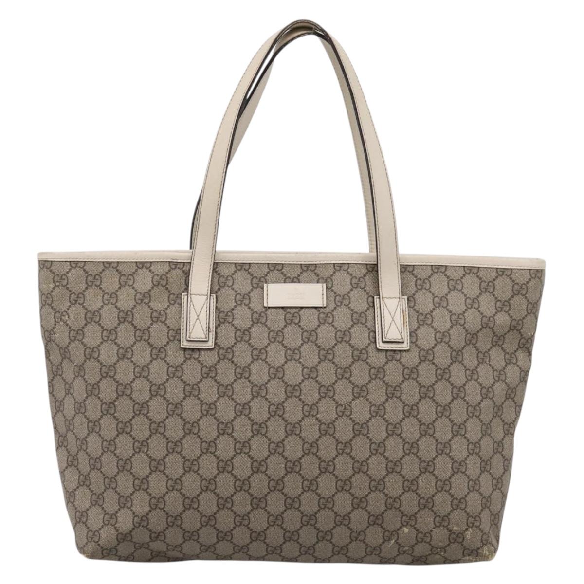 GUCCI GG Supreme Tote Bag PVC Beige Silver 211137 Auth BA16169