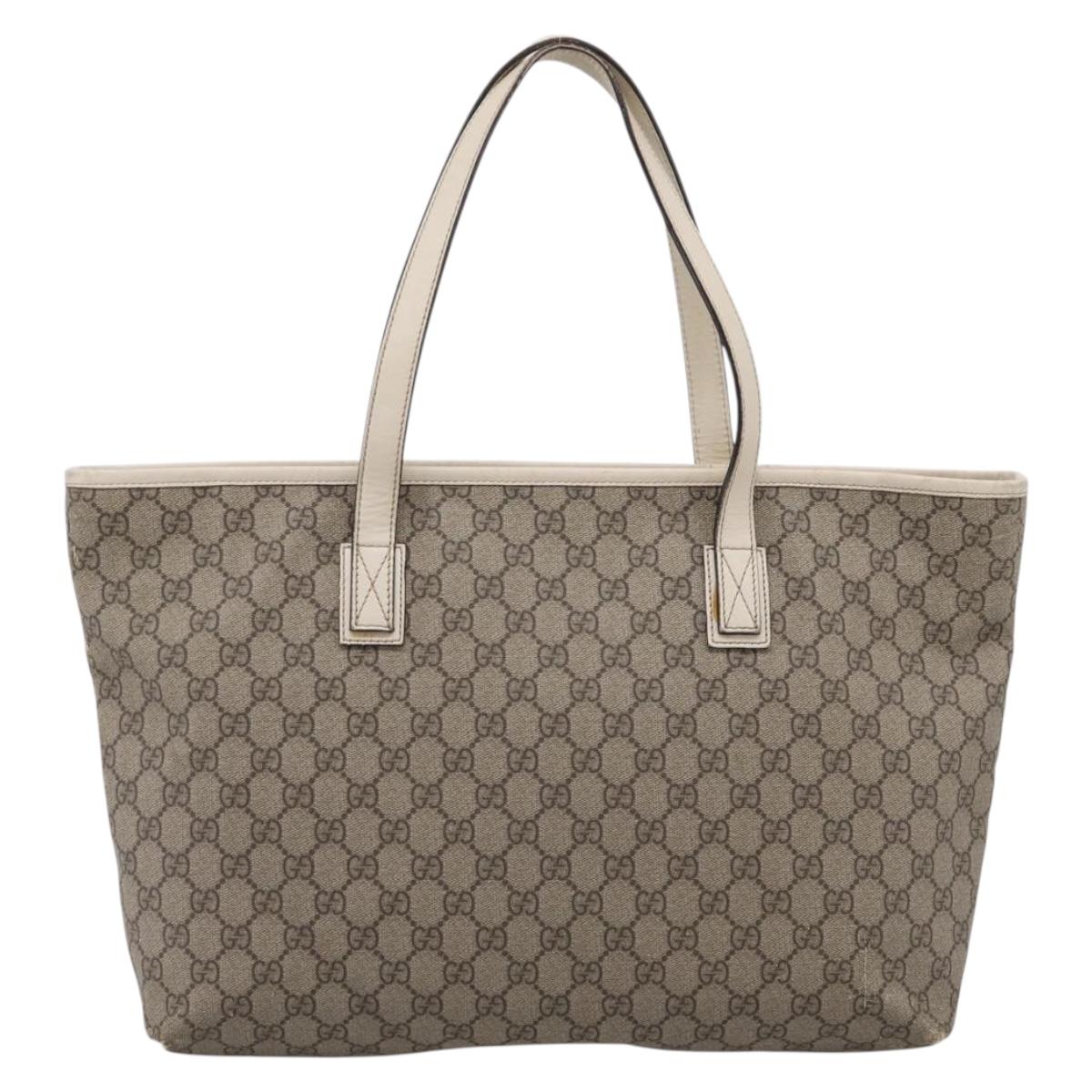 GUCCI GG Supreme Tote Bag PVC Beige Silver 211137 Auth BA16169