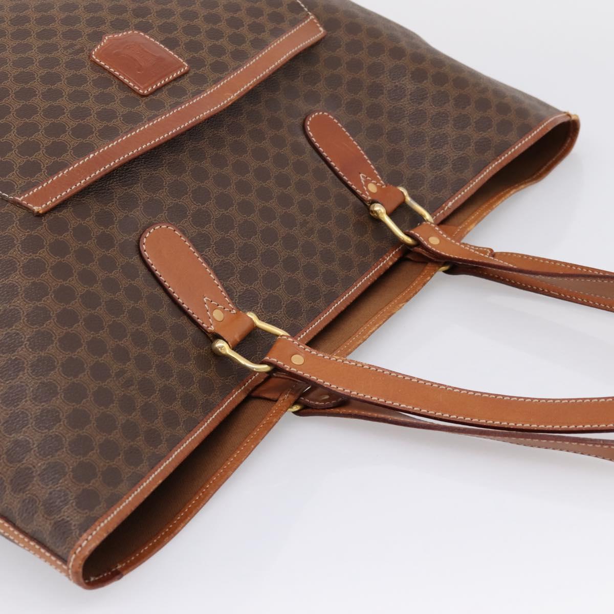 CELINE Macadam Tote Bag PVC Brown Gold Tone Auth BA16170