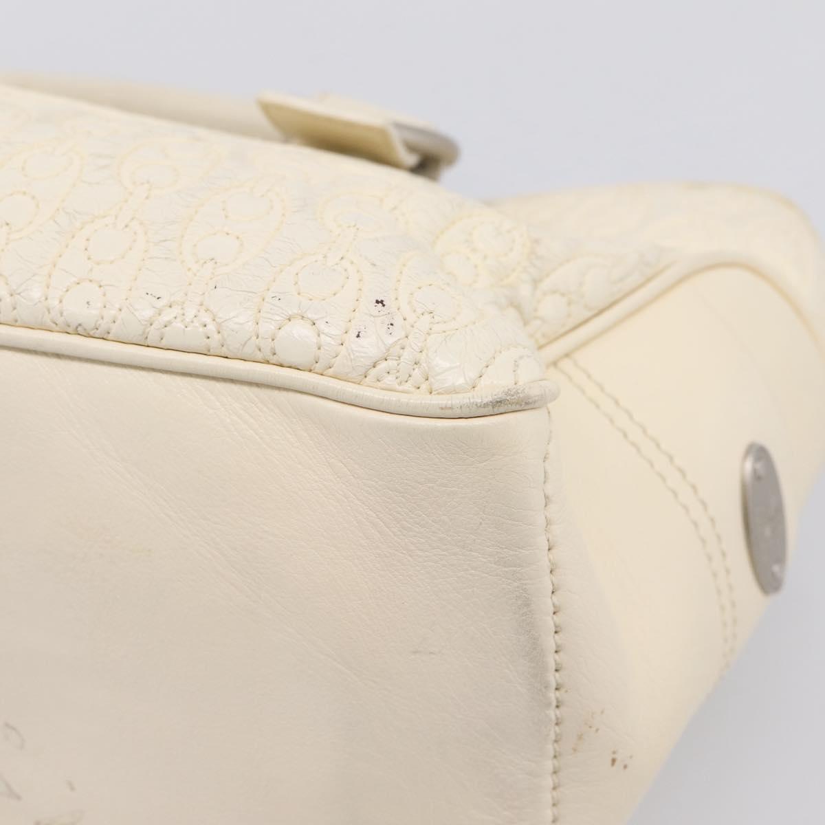 CELINE Boogie Bag Hand Bag Leather White Silver Auth BA16174