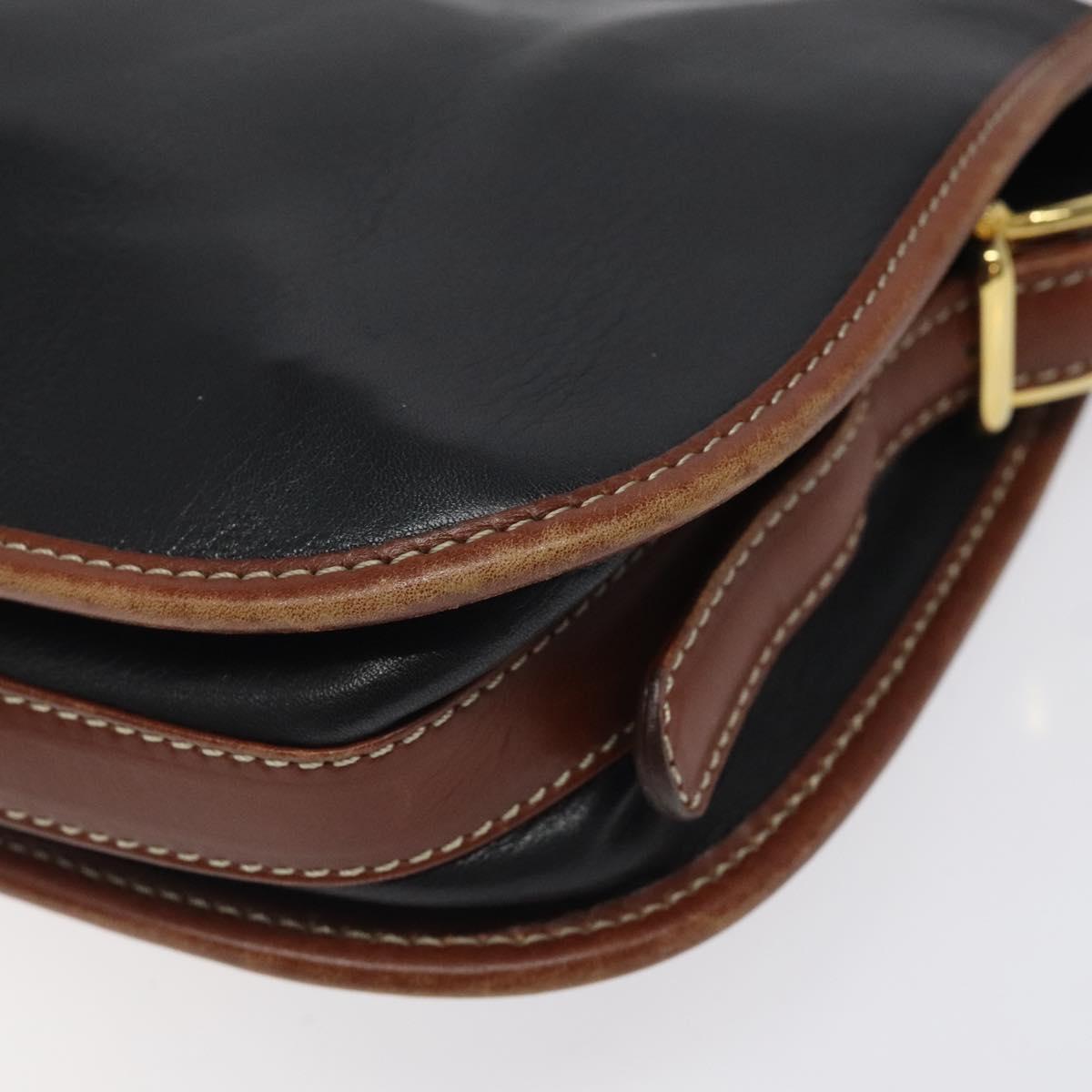 CELINE Shoulder Bag Leather Black Gold Auth BA1619