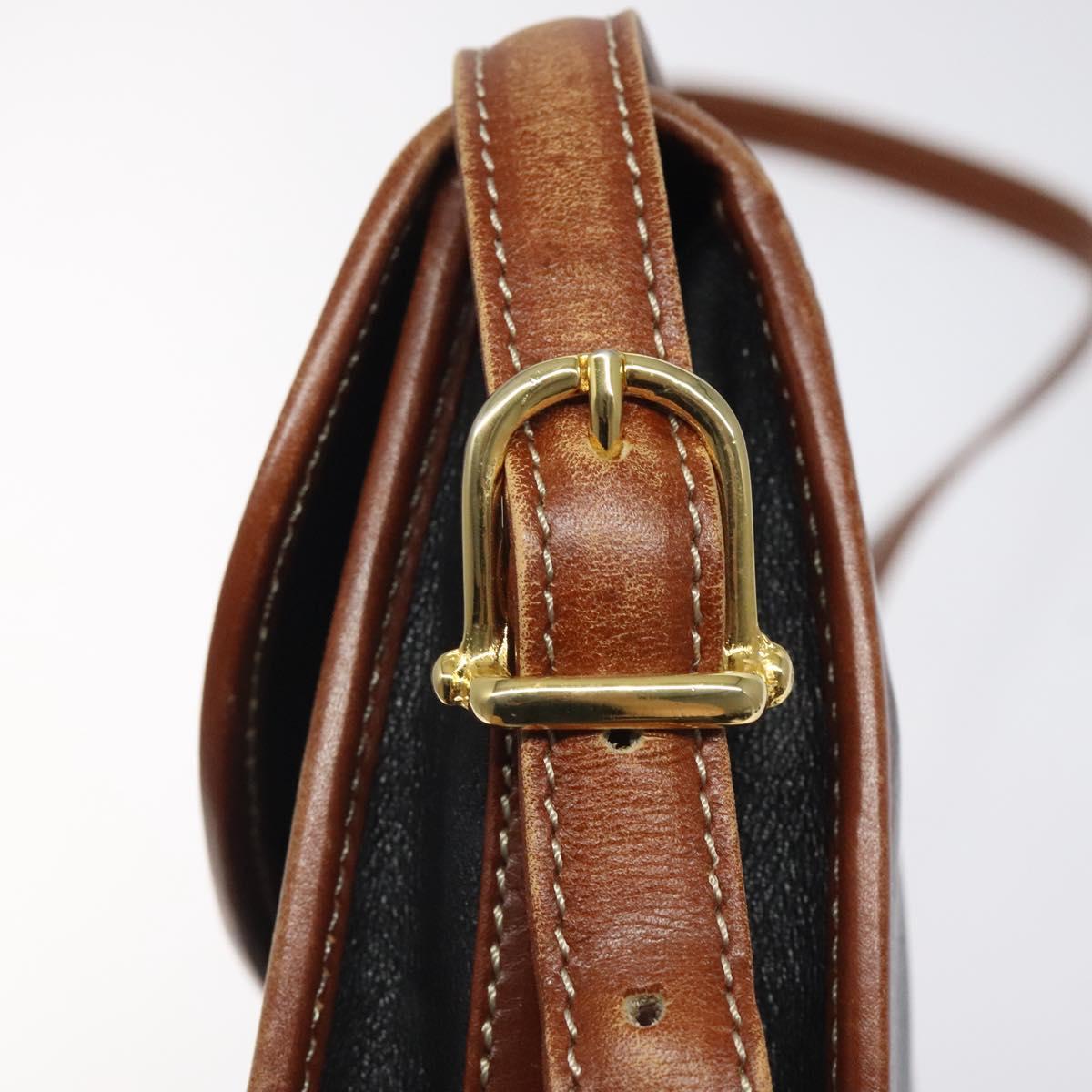 CELINE Shoulder Bag Leather Black Gold Auth BA1619