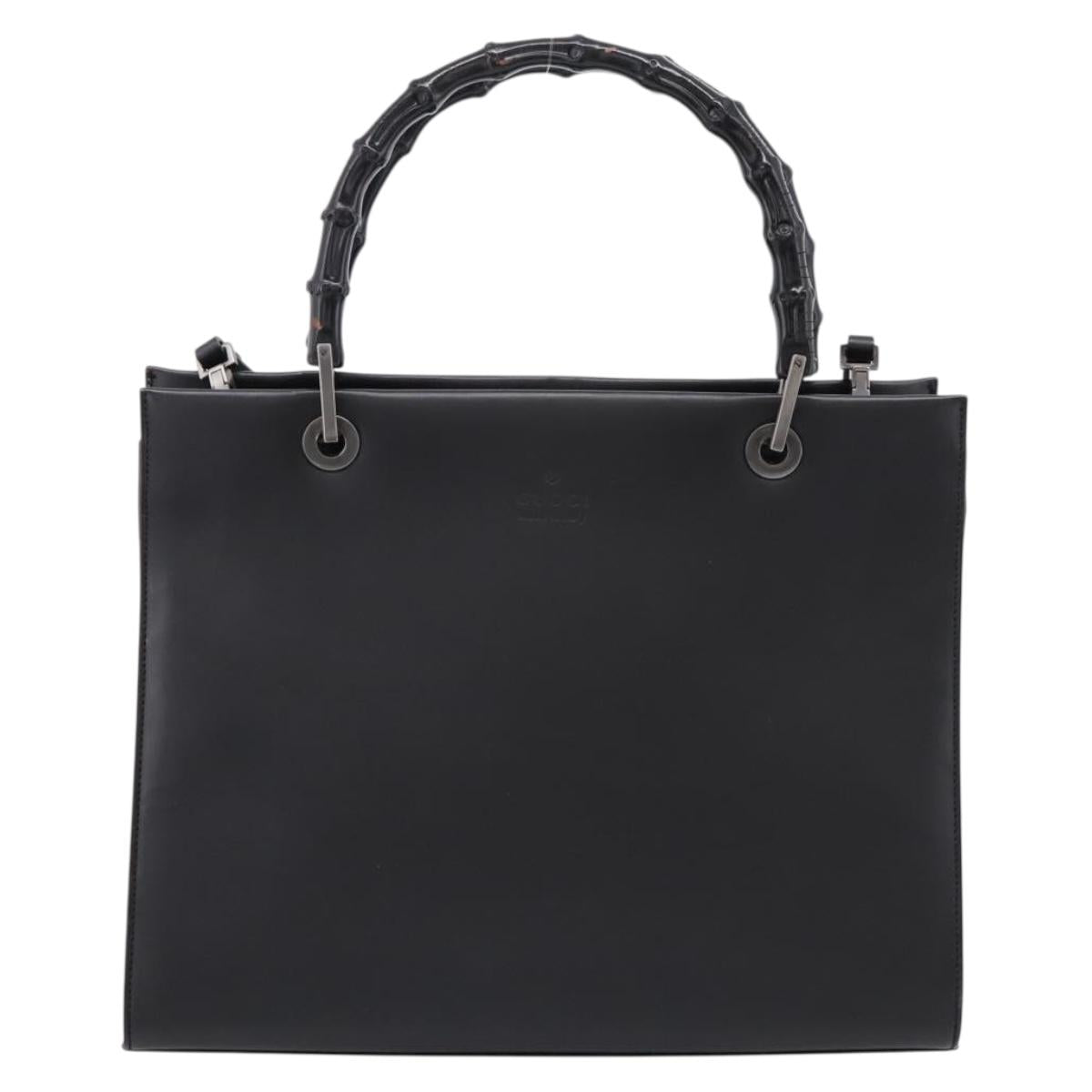 GUCCI Bamboo Hand Bag Leather 2way Black Silver 002 1016 Auth BA16192