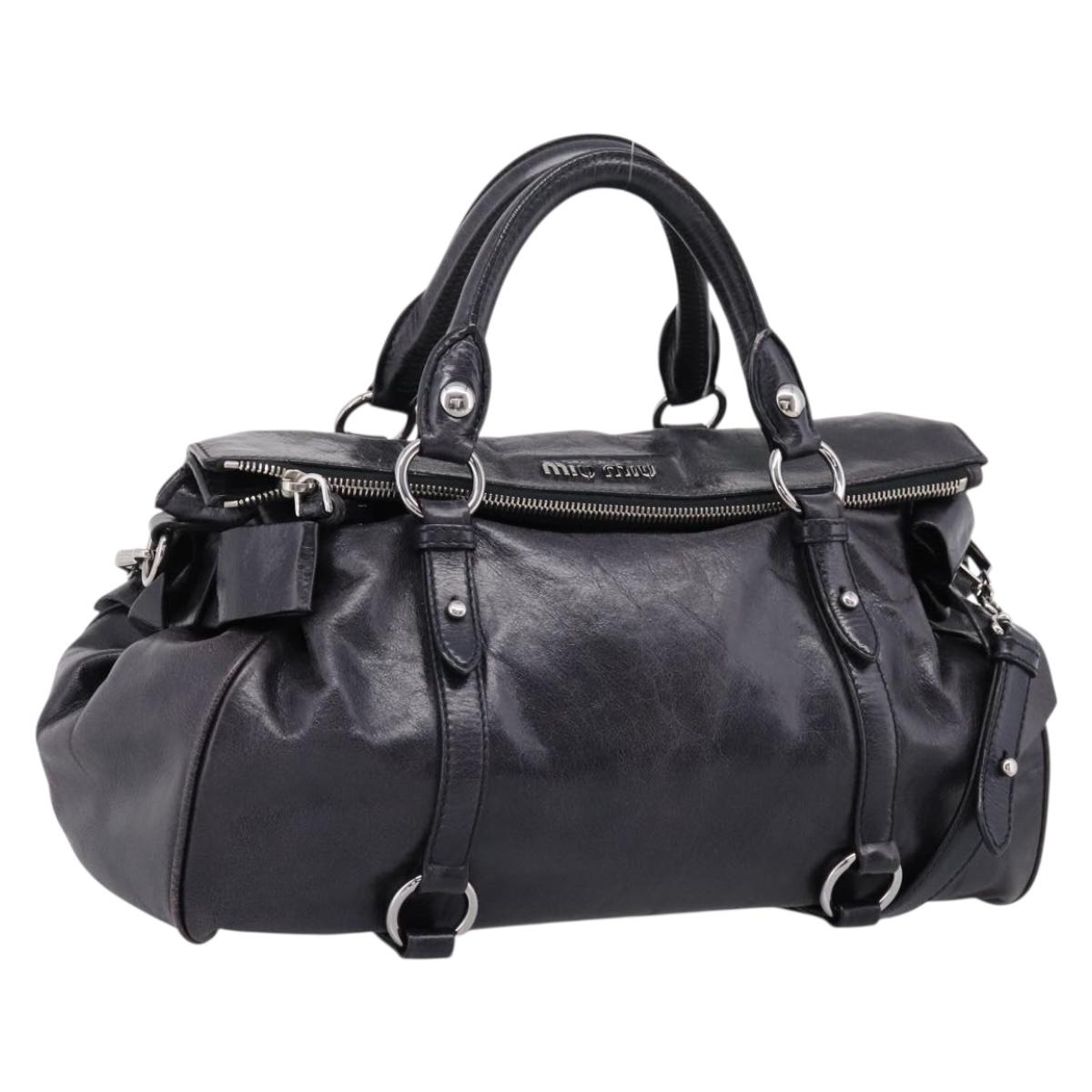 Miu Miu Vitter Lux Hand Bag Leather 2way Purple Silver Auth BA16195V