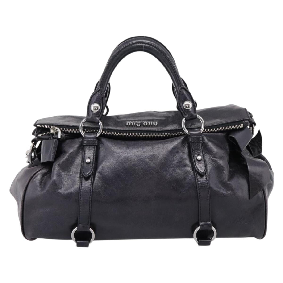 Miu Miu Vitter Lux Hand Bag Leather 2way Purple Silver Auth BA16195V