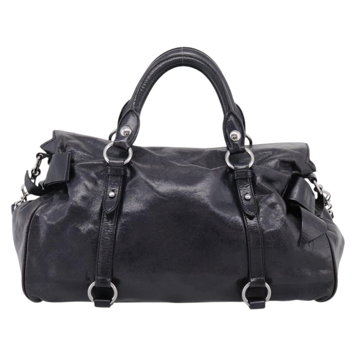 Miu Miu Vitter Lux Hand Bag Leather 2way Purple Silver Auth BA16195V