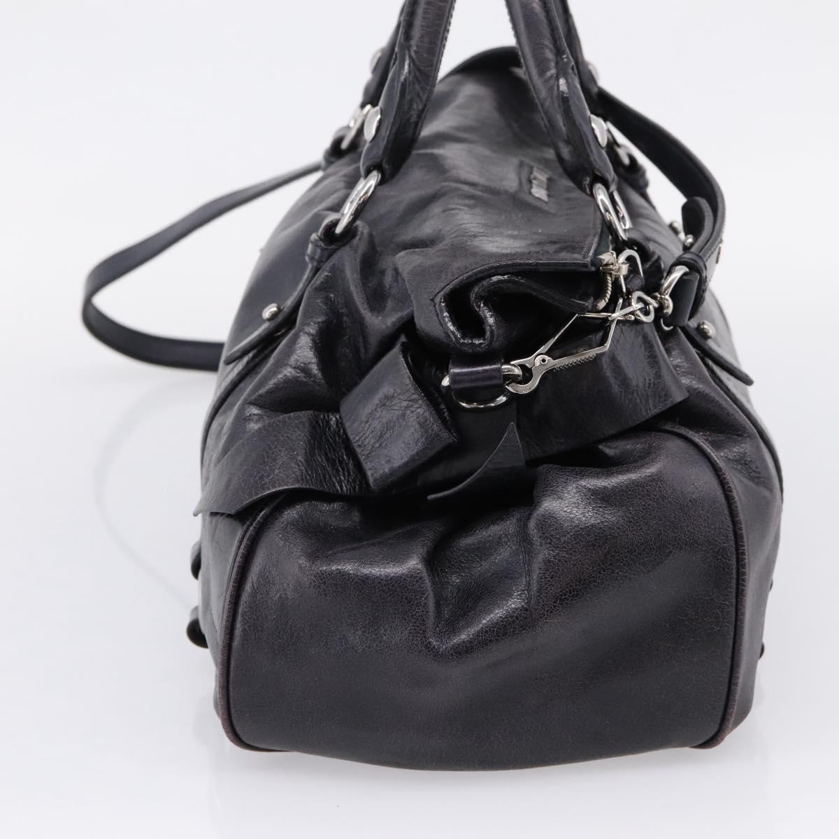 Miu Miu Vitter Lux Hand Bag Leather 2way Purple Silver Auth BA16195V