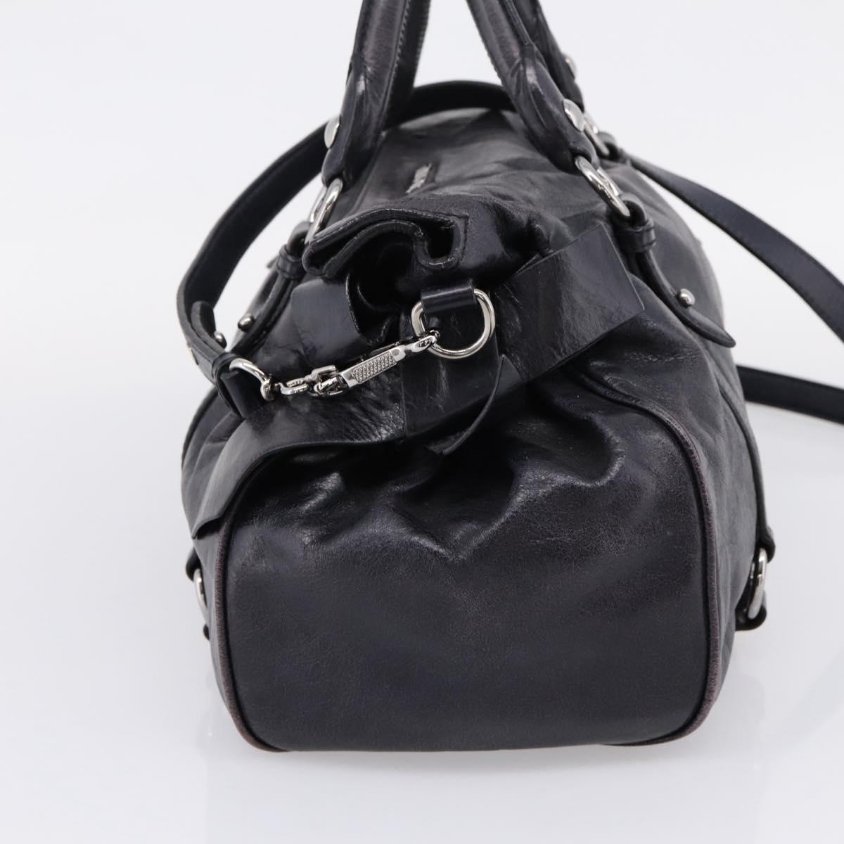Miu Miu Vitter Lux Hand Bag Leather 2way Purple Silver Auth BA16195V