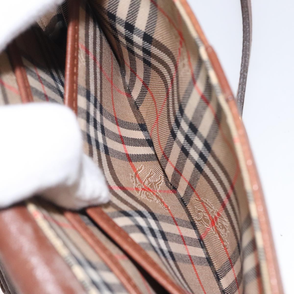 Burberrys Shoulder Bag Leather Brown Gold Auth BA1620