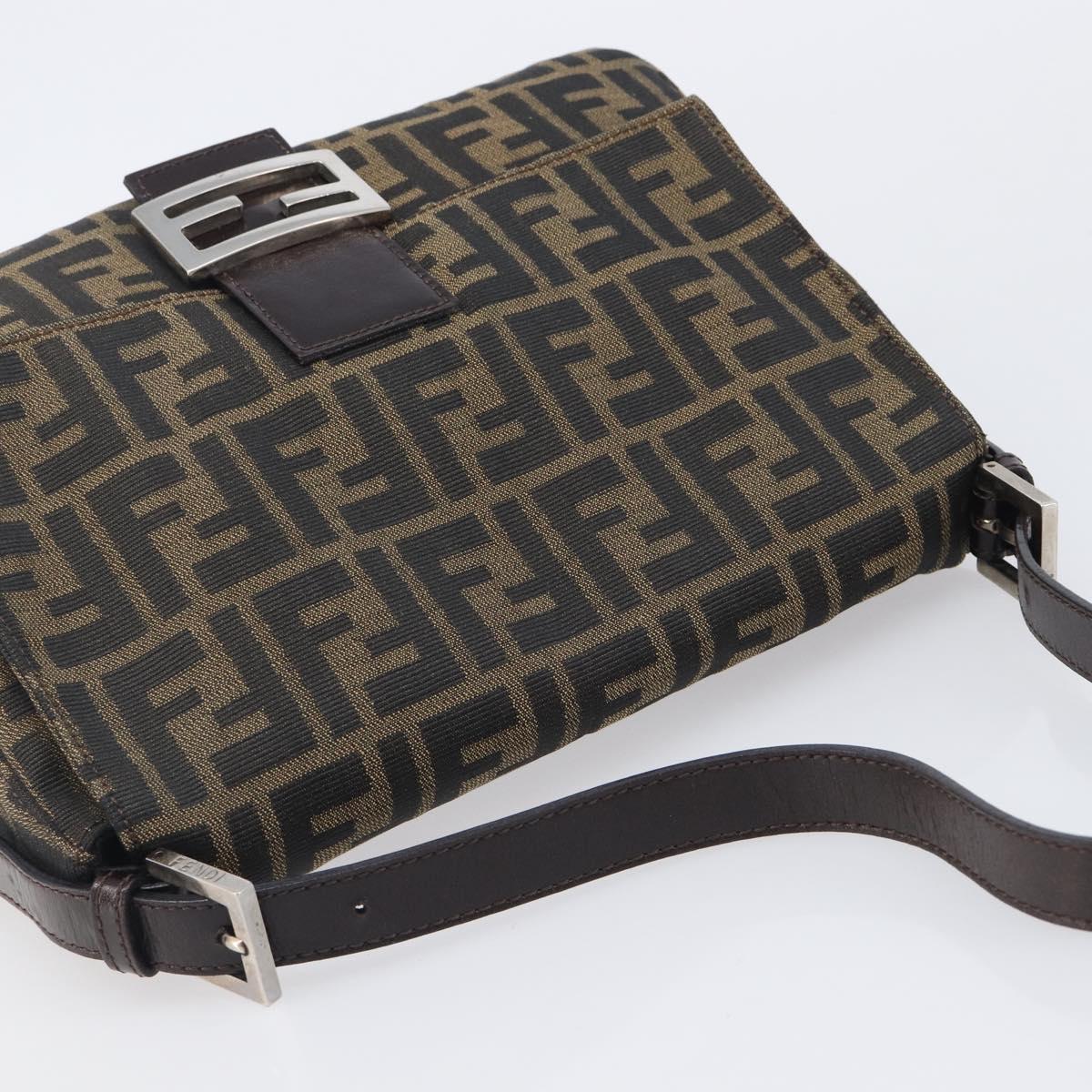 FENDI Zucca Canvas Mamma Baguette Shoulder Bag Black Silver Auth BA16202V