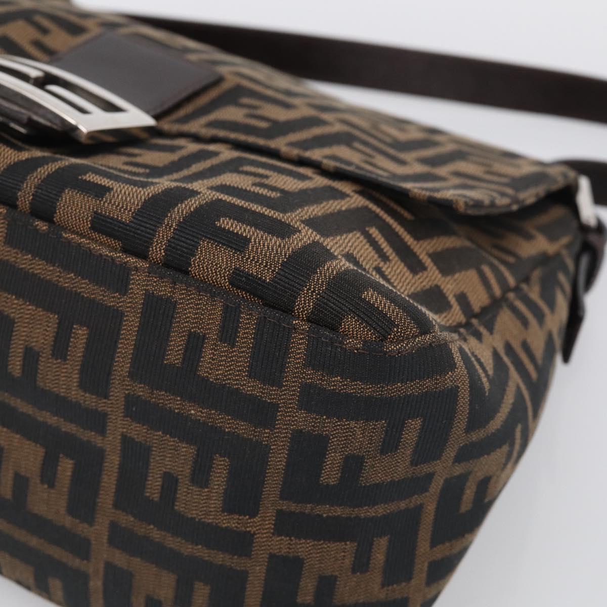 FENDI Zucca Canvas Mamma Baguette Shoulder Bag Black Silver Auth BA16203V