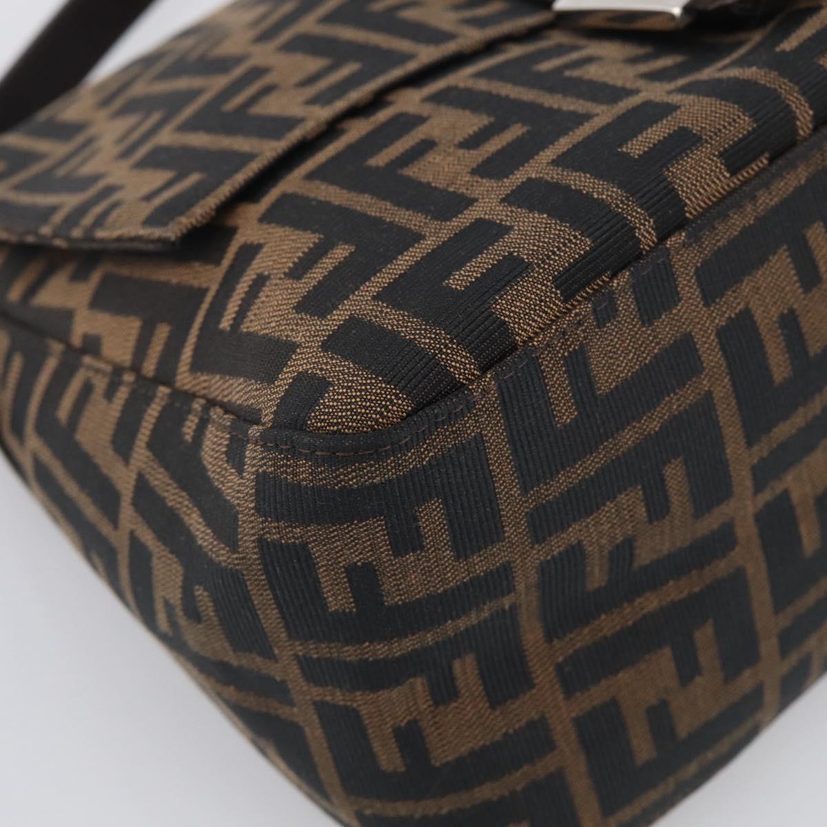 FENDI Zucca Canvas Mamma Baguette Shoulder Bag Black Silver Auth BA16203V