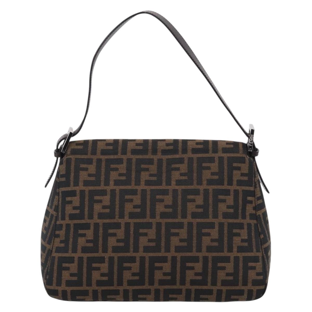 FENDI Zucca Canvas Mamma Baguette Shoulder Bag Black Silver Auth BA16203V
