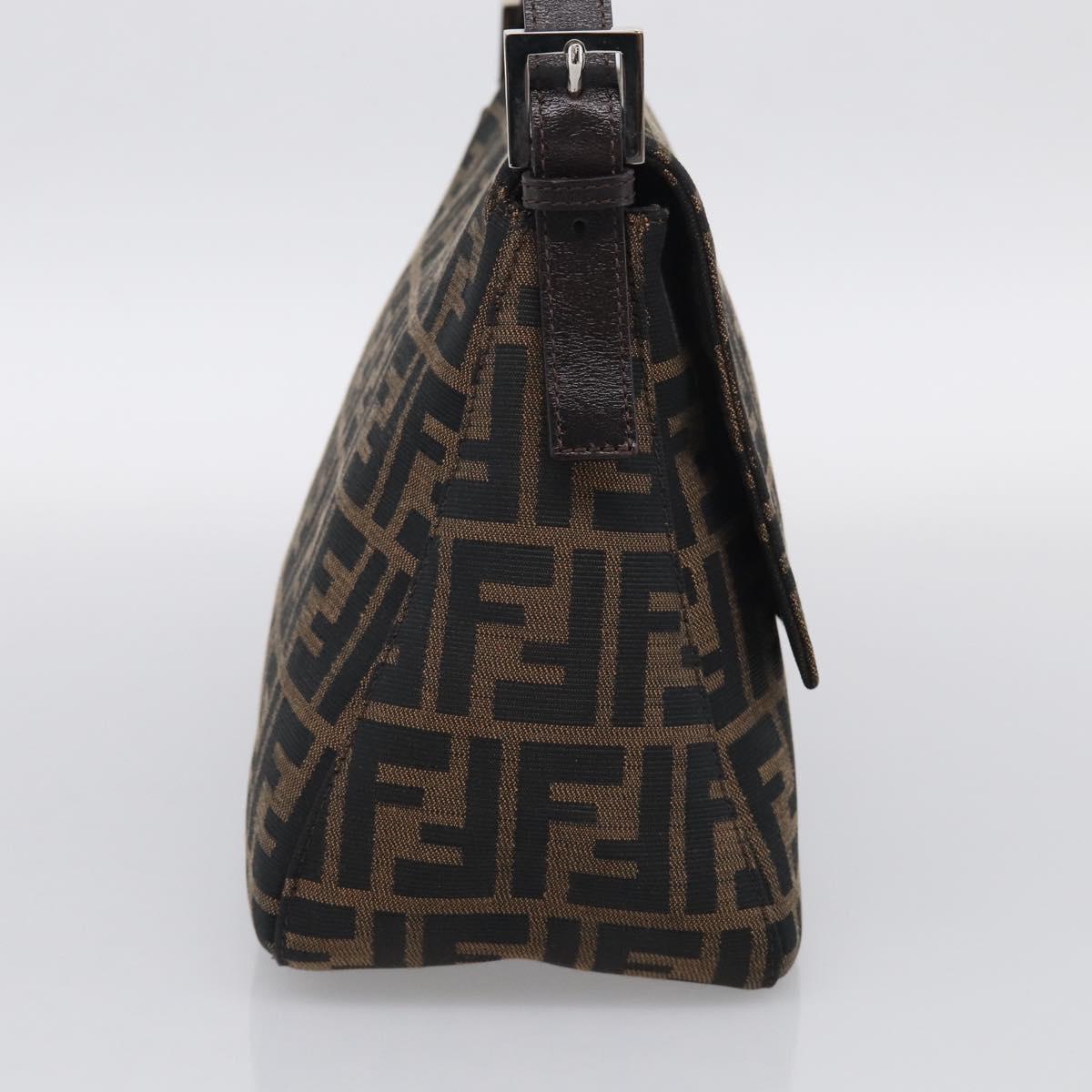 FENDI Zucca Canvas Mamma Baguette Shoulder Bag Black Silver Auth BA16203V