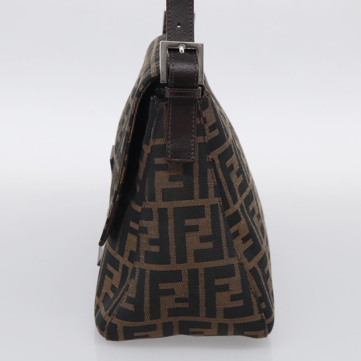 FENDI Zucca Canvas Mamma Baguette Shoulder Bag Black Silver Auth BA16203V