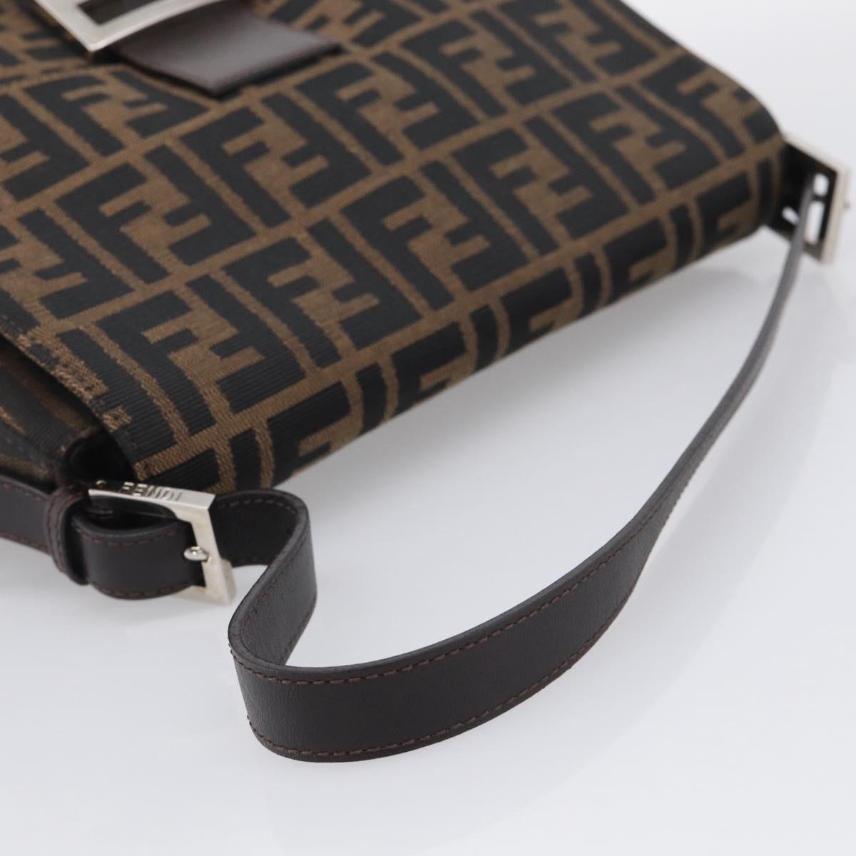 FENDI Zucca Canvas Mamma Baguette Shoulder Bag Black Silver Auth BA16203V