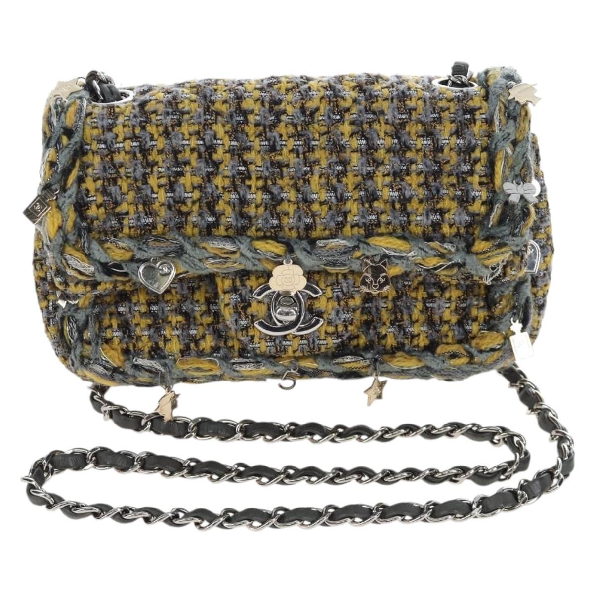 CHANEL Chanel 19 Chain Shoulder Bag Tweed Yellow Silver CC Auth BA16207SM