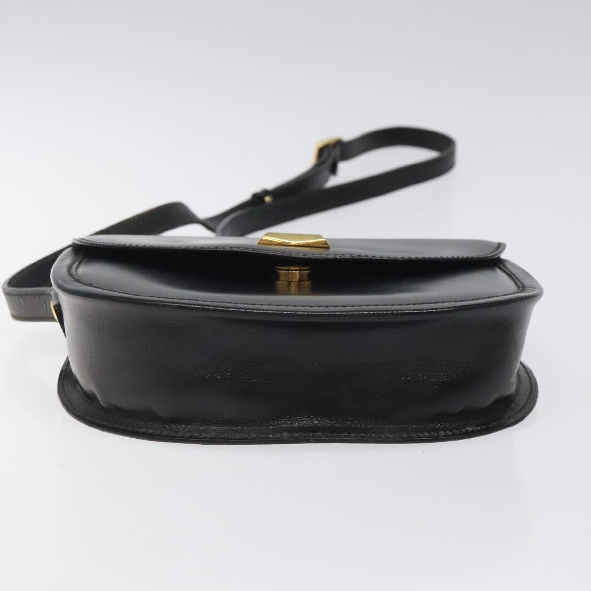 BALLY Shoulder Bag Leather Black Gold Auth BA1625