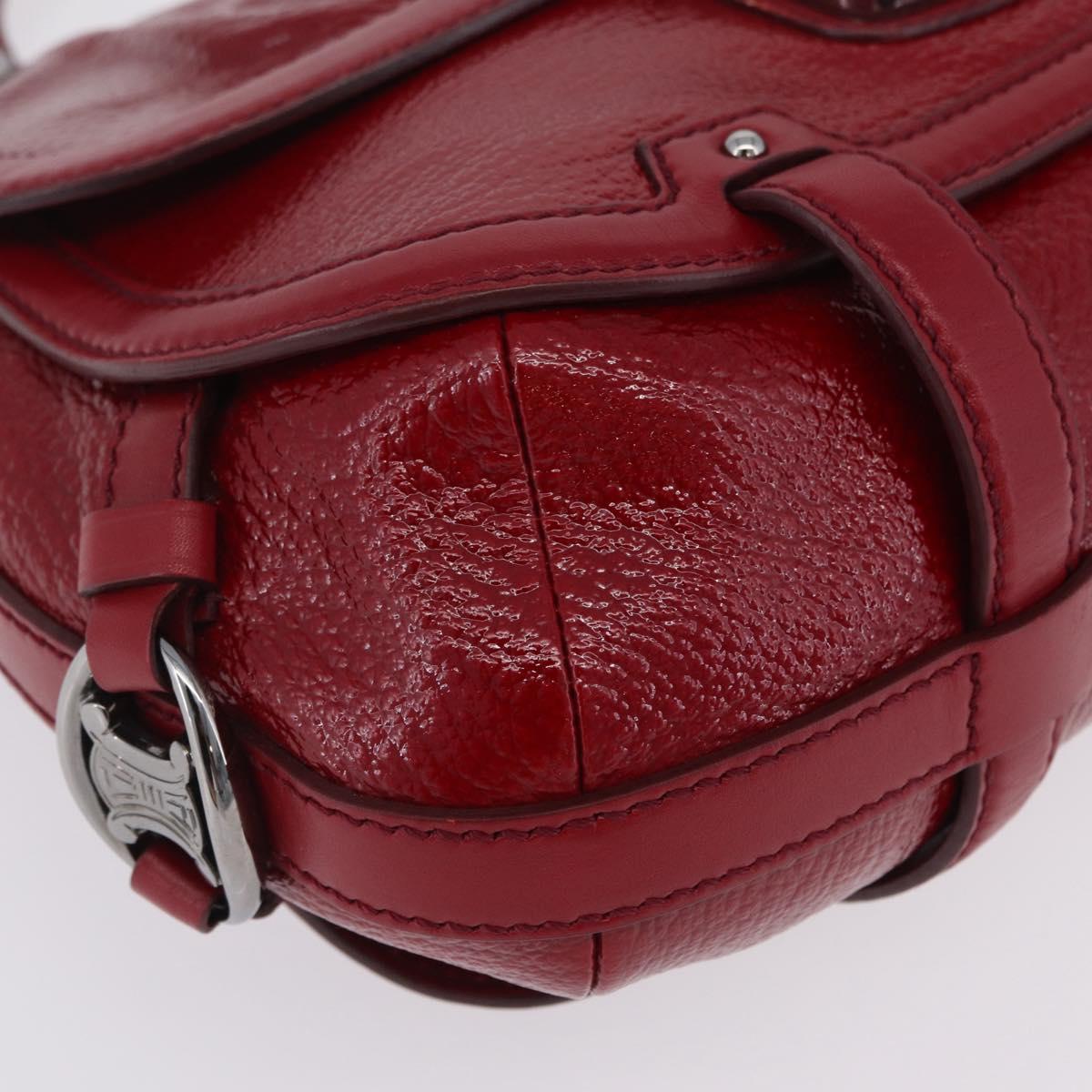 CELINE Boogie Bag Hand Bag Patent Red Silver Auth BA16250A