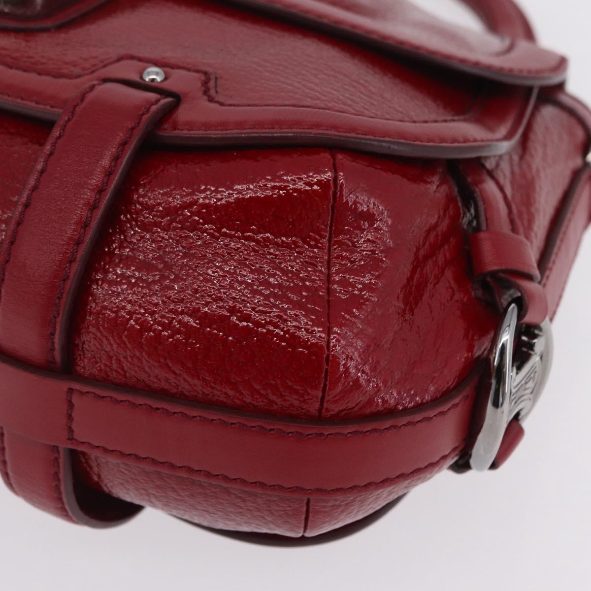 CELINE Boogie Bag Hand Bag Patent Red Silver Auth BA16250A