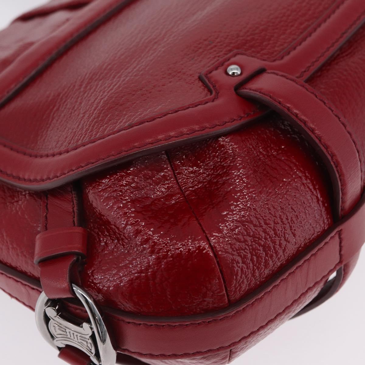 CELINE Boogie Bag Hand Bag Patent Red Silver Auth BA16250A