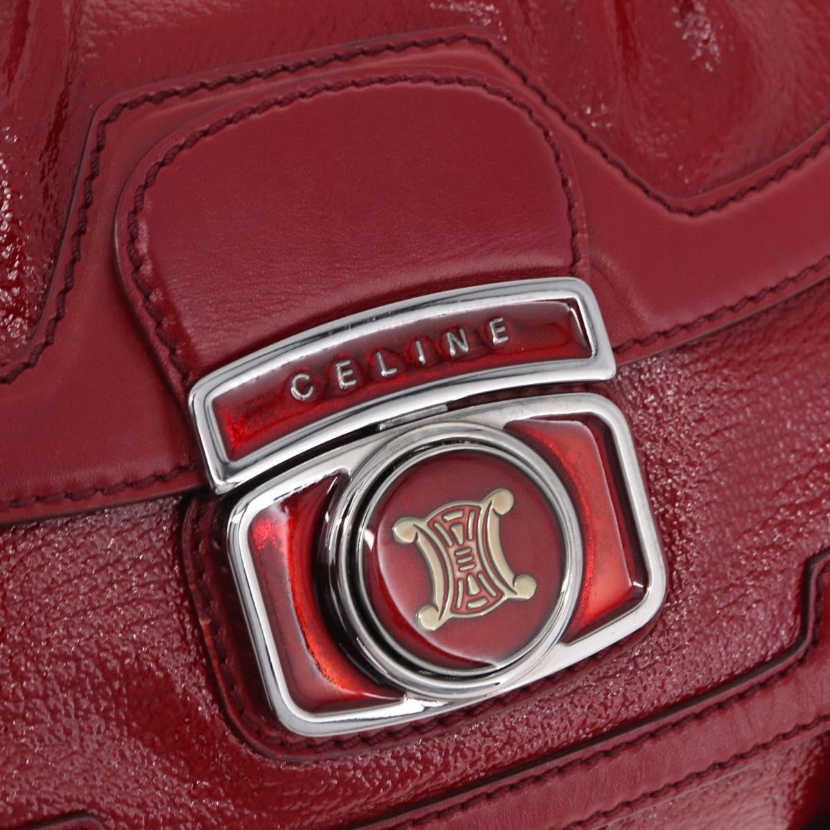 CELINE Boogie Bag Hand Bag Patent Red Silver Auth BA16250A