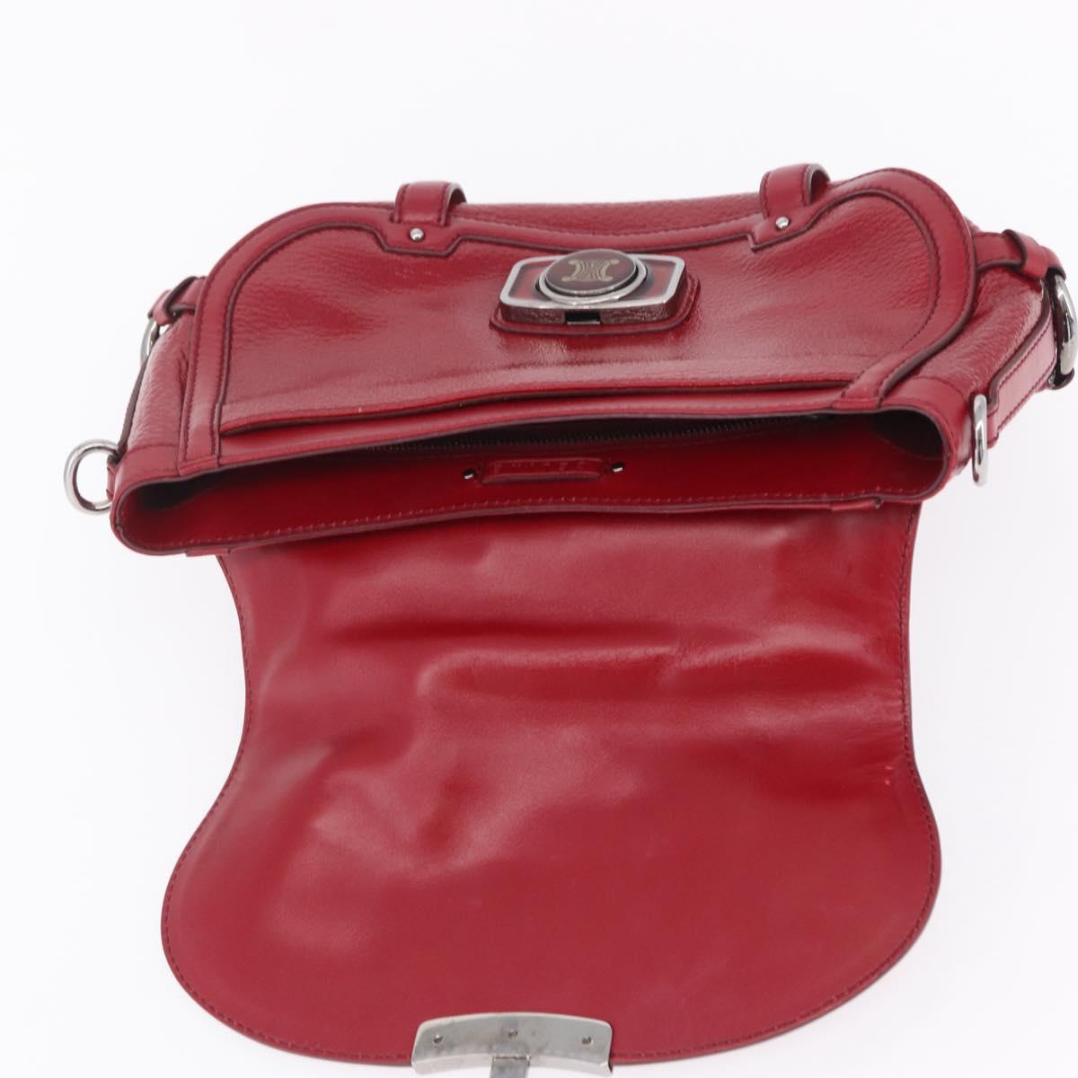 CELINE Boogie Bag Hand Bag Patent Red Silver Auth BA16250A