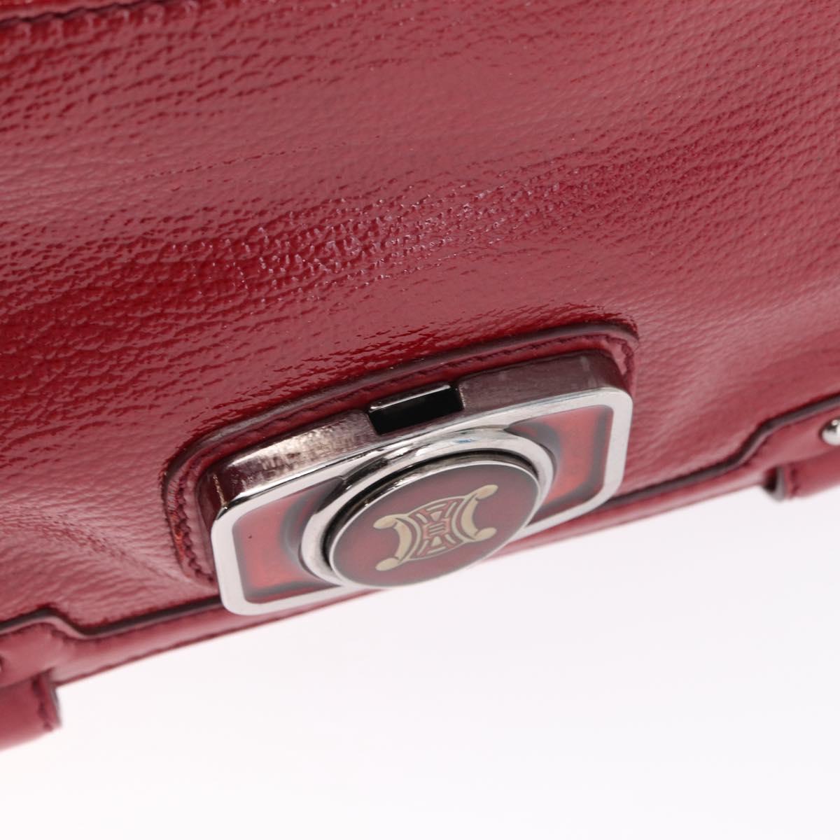 CELINE Boogie Bag Hand Bag Patent Red Silver Auth BA16250A