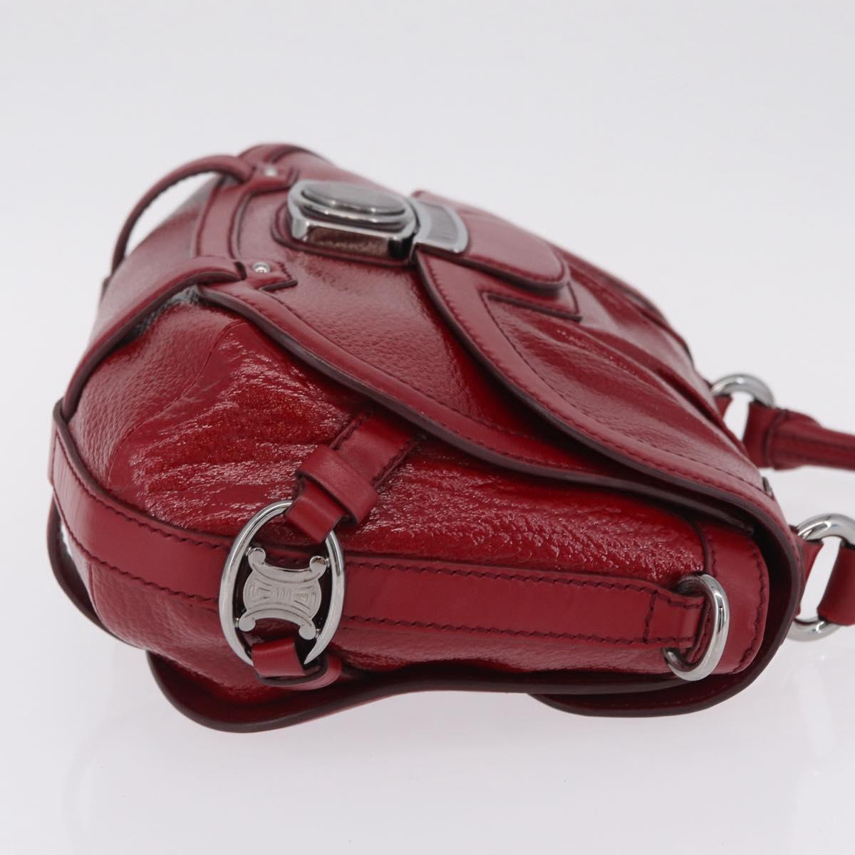 CELINE Boogie Bag Hand Bag Patent Red Silver Auth BA16250A