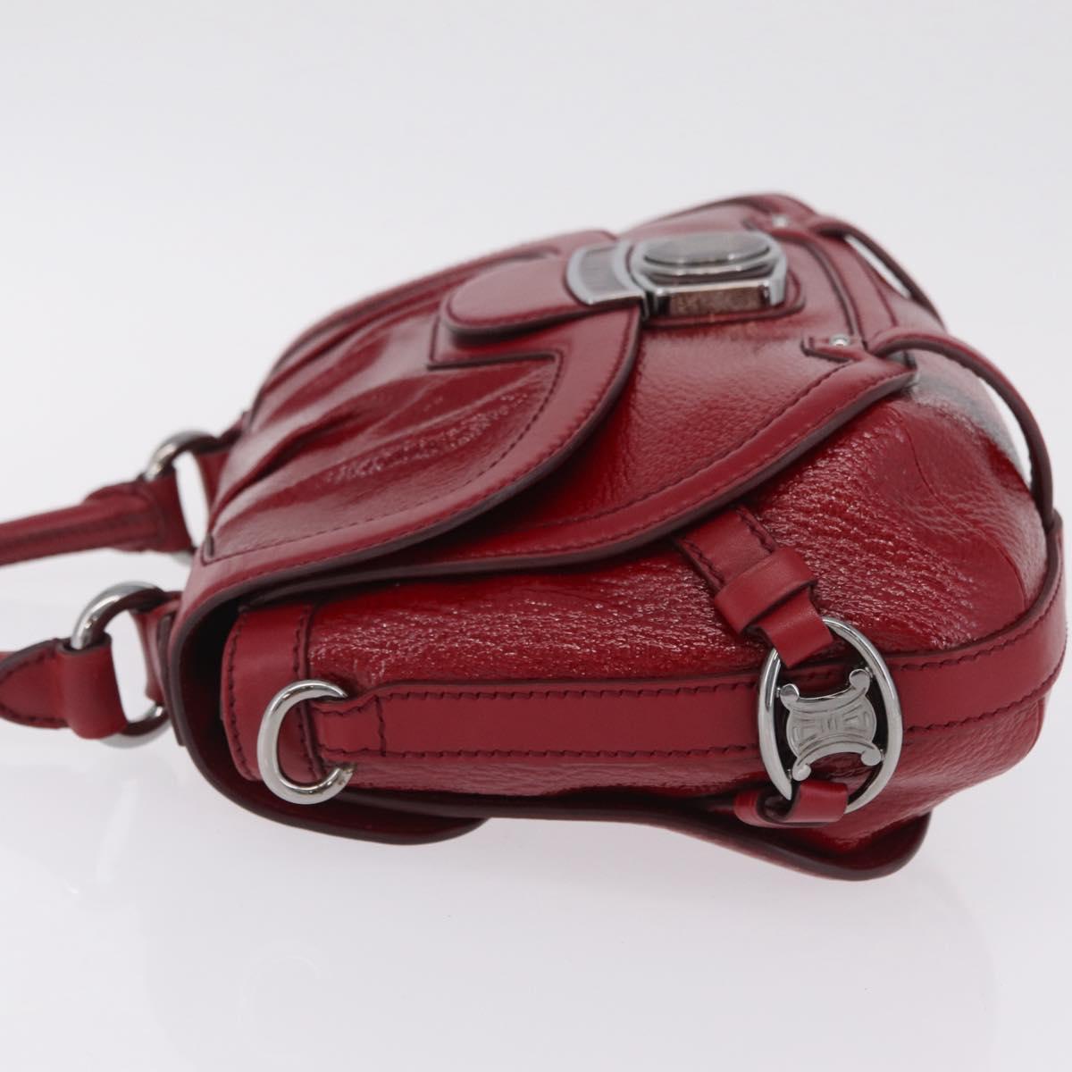 CELINE Boogie Bag Hand Bag Patent Red Silver Auth BA16250A