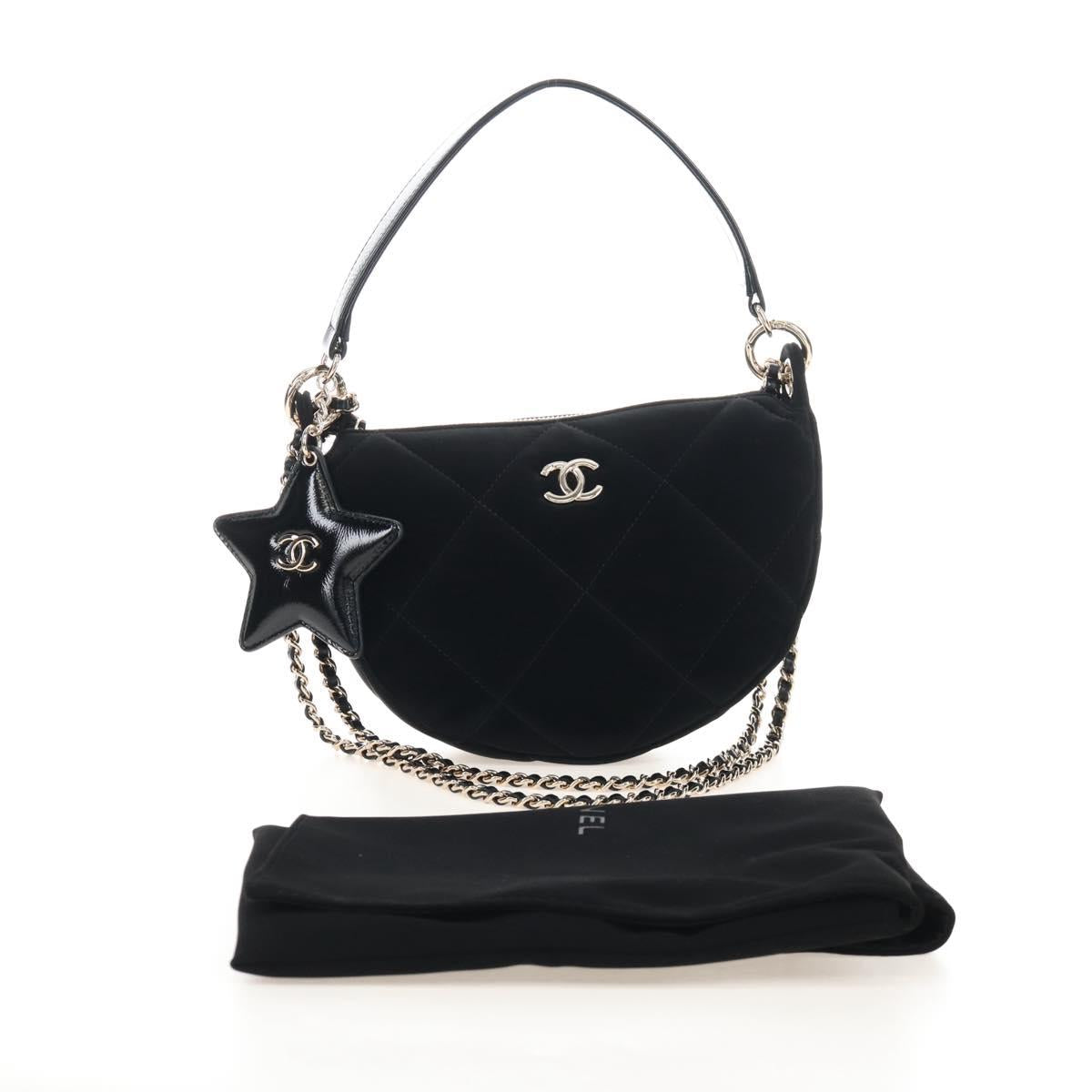CHANEL Coconeig Chain Shoulder Bag Velvet 2way Black Gold Tone CC Auth BA16260SM