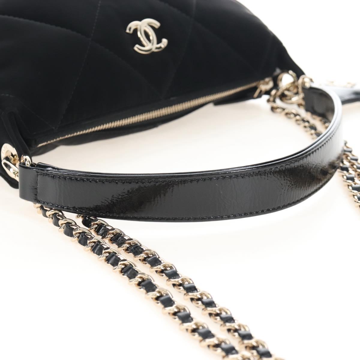 CHANEL Coconeig Chain Shoulder Bag Velvet 2way Black Gold Tone CC Auth BA16260SM