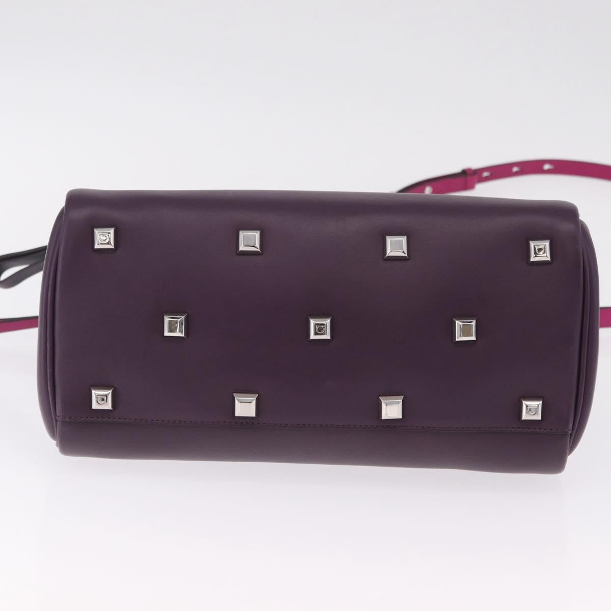 Salvatore Ferragamo Studio Bag Small Leather 2way Purple Silver Auth BA16267V