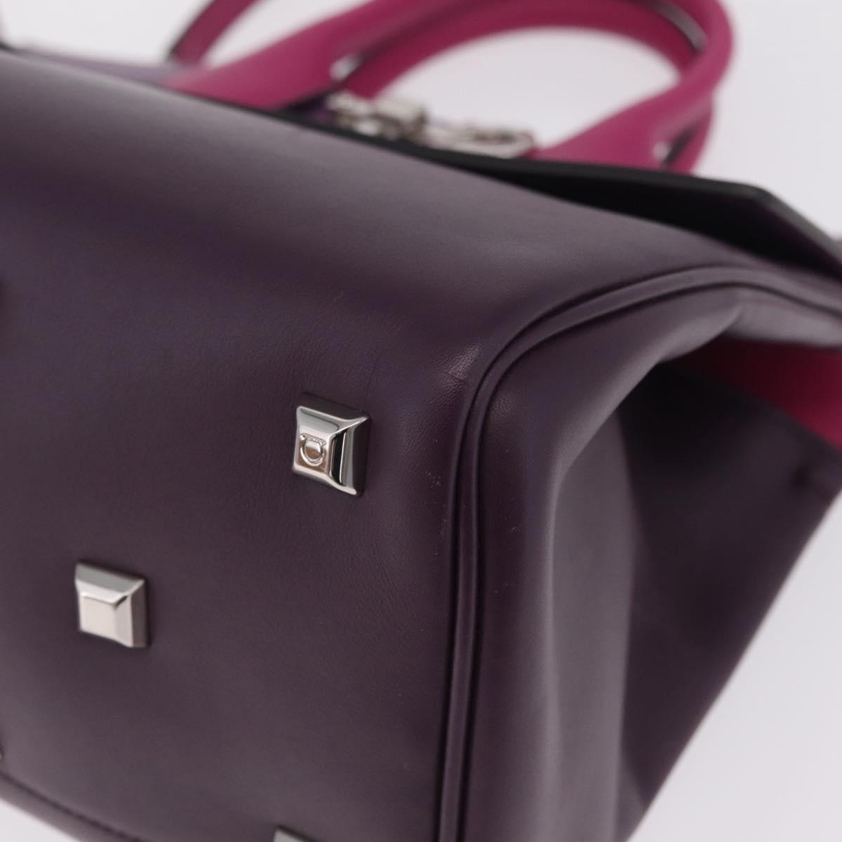 Salvatore Ferragamo Studio Bag Small Leather 2way Purple Silver Auth BA16267V