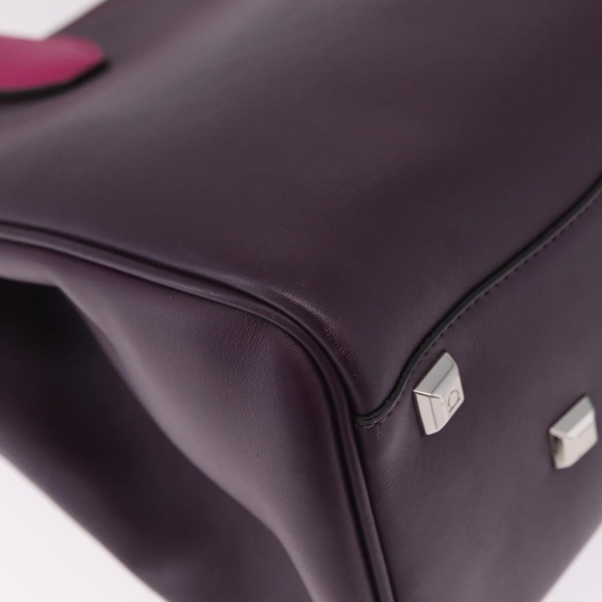 Salvatore Ferragamo Studio Bag Small Leather 2way Purple Silver Auth BA16267V