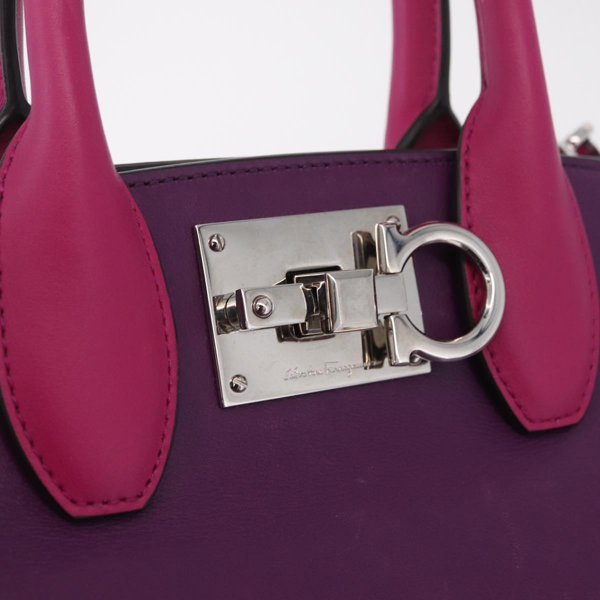 Salvatore Ferragamo Studio Bag Small Leather 2way Purple Silver Auth BA16267V