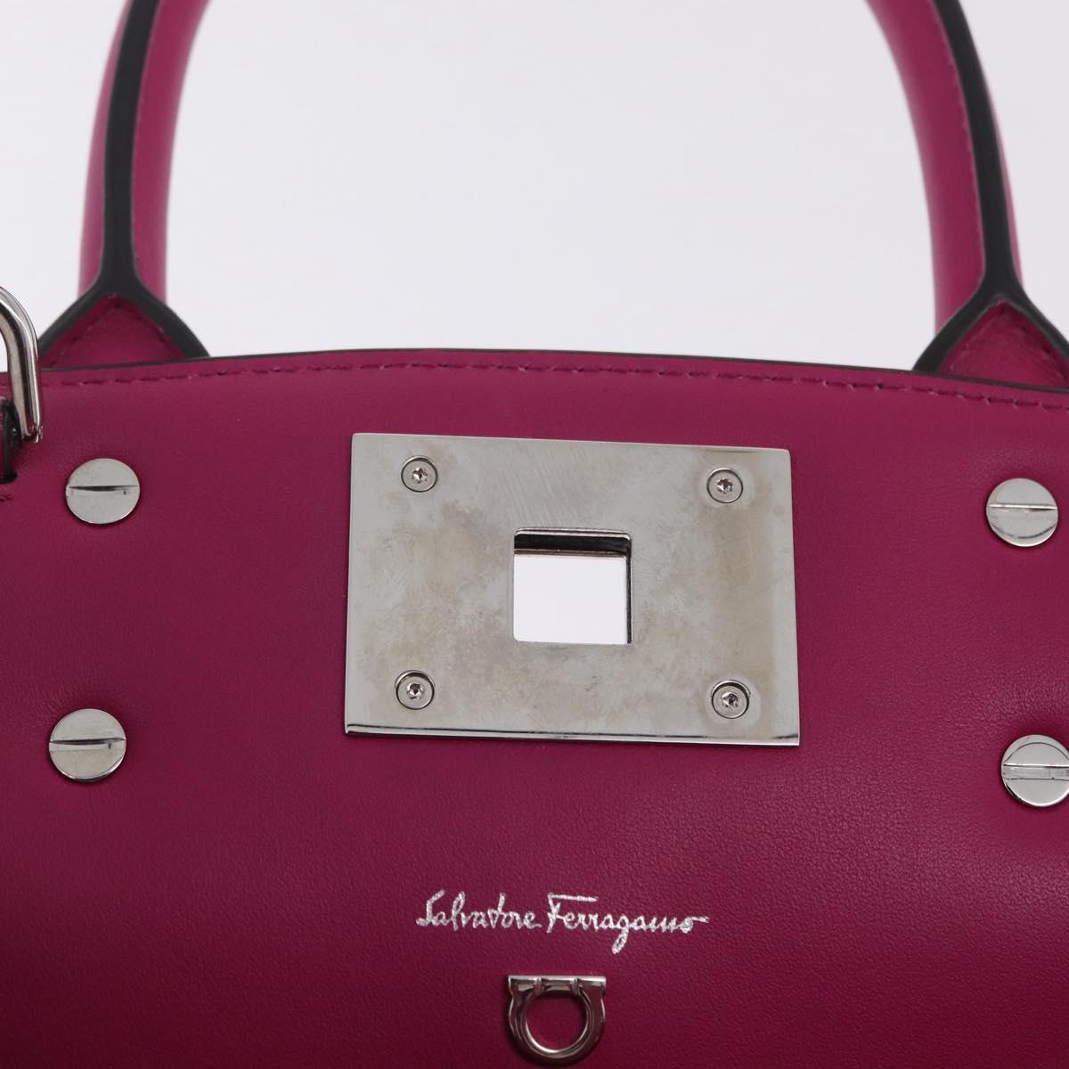 Salvatore Ferragamo Studio Bag Small Leather 2way Purple Silver Auth BA16267V