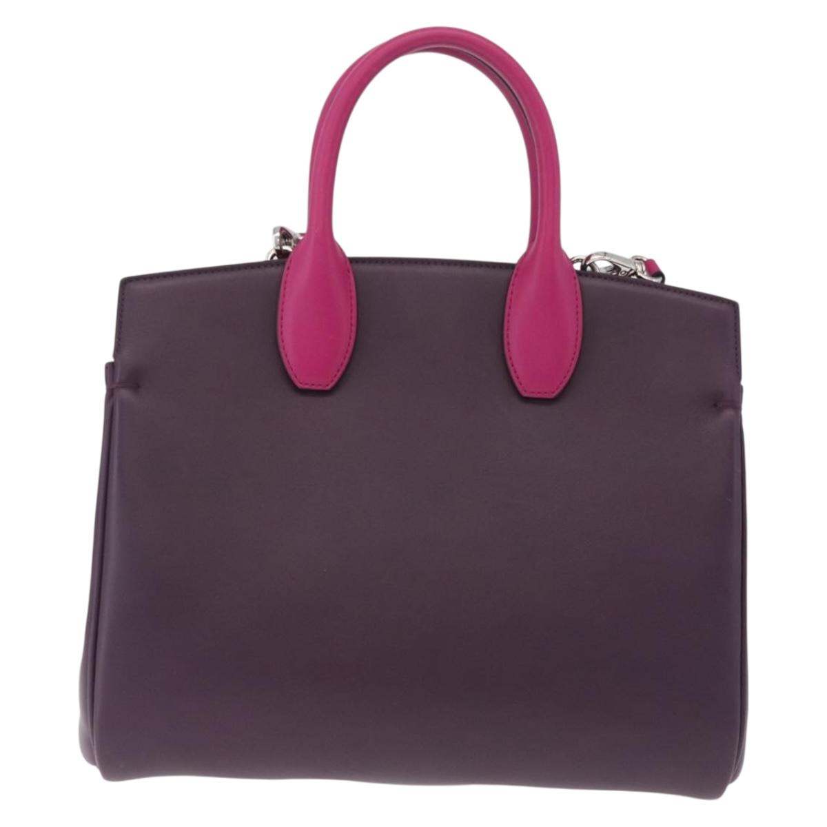 Salvatore Ferragamo Studio Bag Small Leather 2way Purple Silver Auth BA16267V