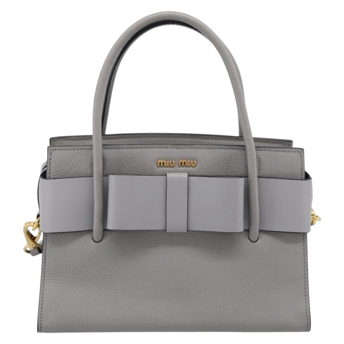 Miu Miu Hand Bag Leather 2way Gray Gold Tone Auth BA16268V